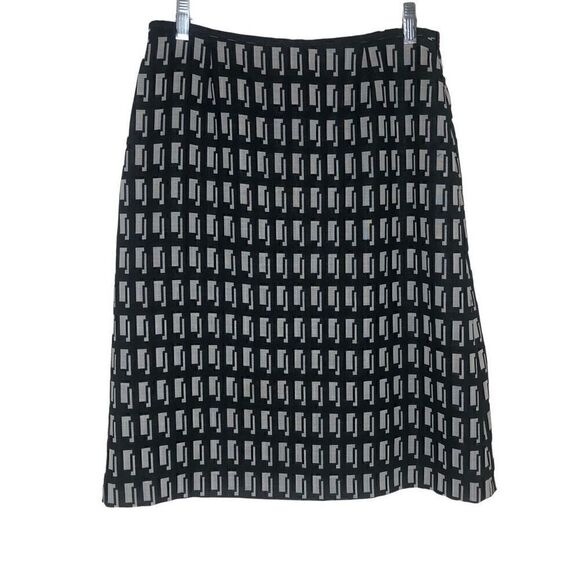 Laurel Light Gray and Black Wool Geometric Design Straight Skirt - Picture 2 of 12